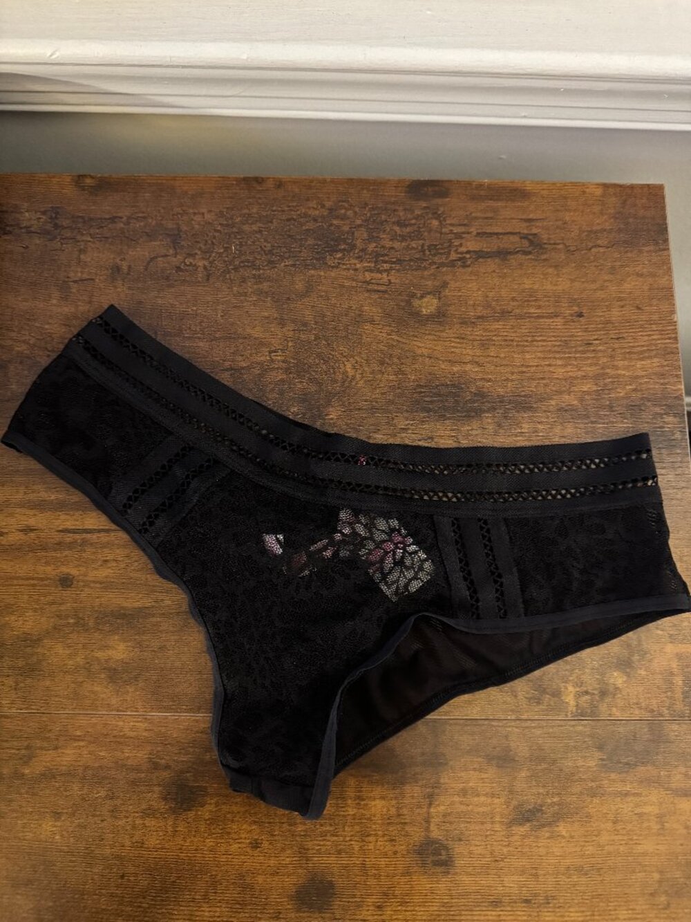PINK Victoria's Secret Black Lace Hipster Panty with Subtle Floral Detail